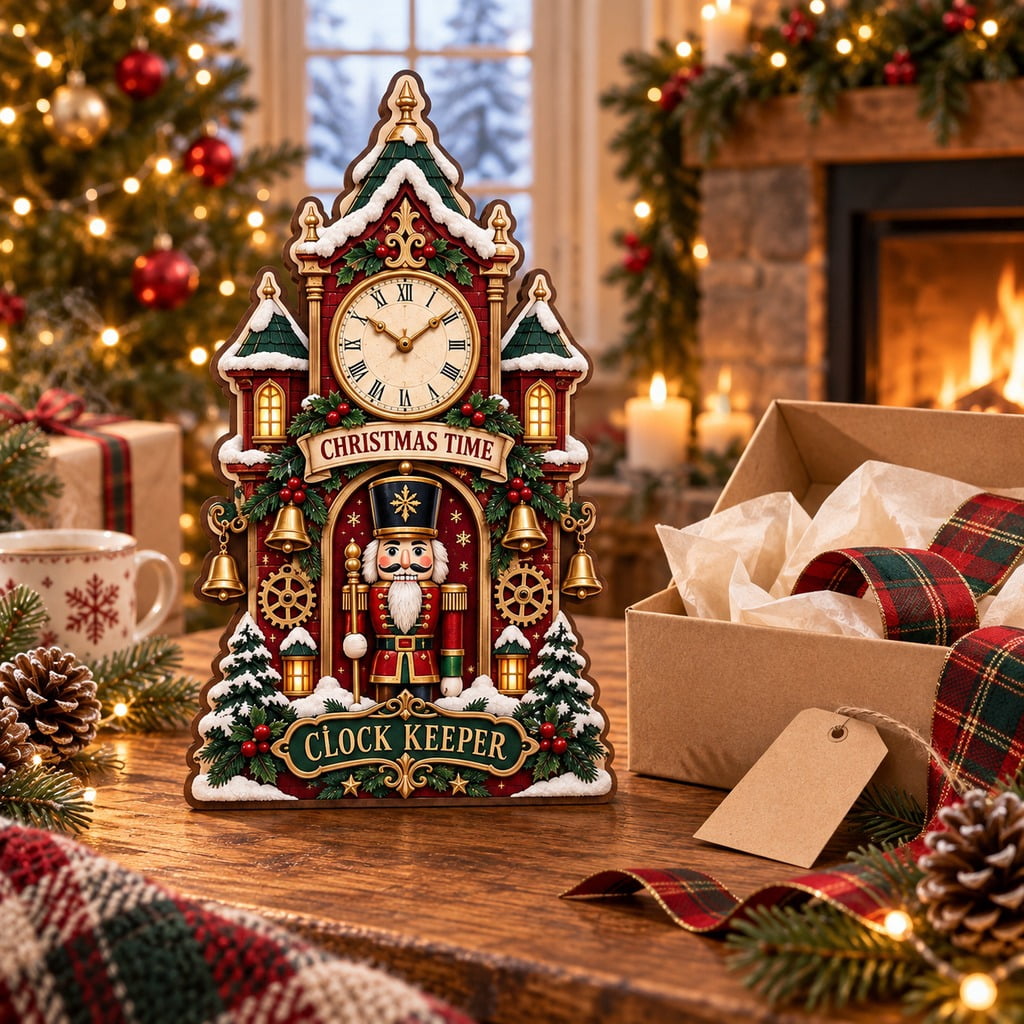 Layered Tabletop Display Christmas Nutcracker Clock Tower