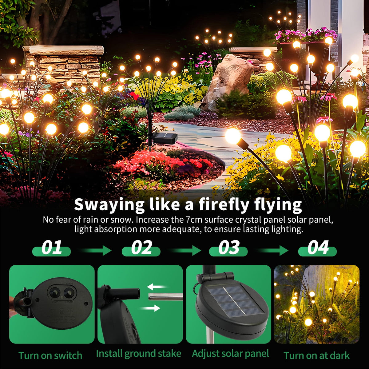 TopZoo Solar Garden Stake Lights, Solar Firefly Lights Outdoor Decorative Waterproof for Outside Backyard Decor, Yard Decor, Garden Decor, Christmas, Warm White Round LED Bulb, 4 Packs