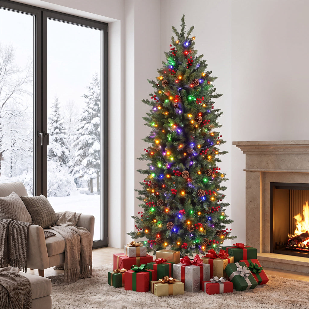 Legooin 6ft Pre-lit Slim Christmas Tree Skinny Hinged Artificial Xmas Tree with 250 Color-Changing Lights+957 Branch Tips