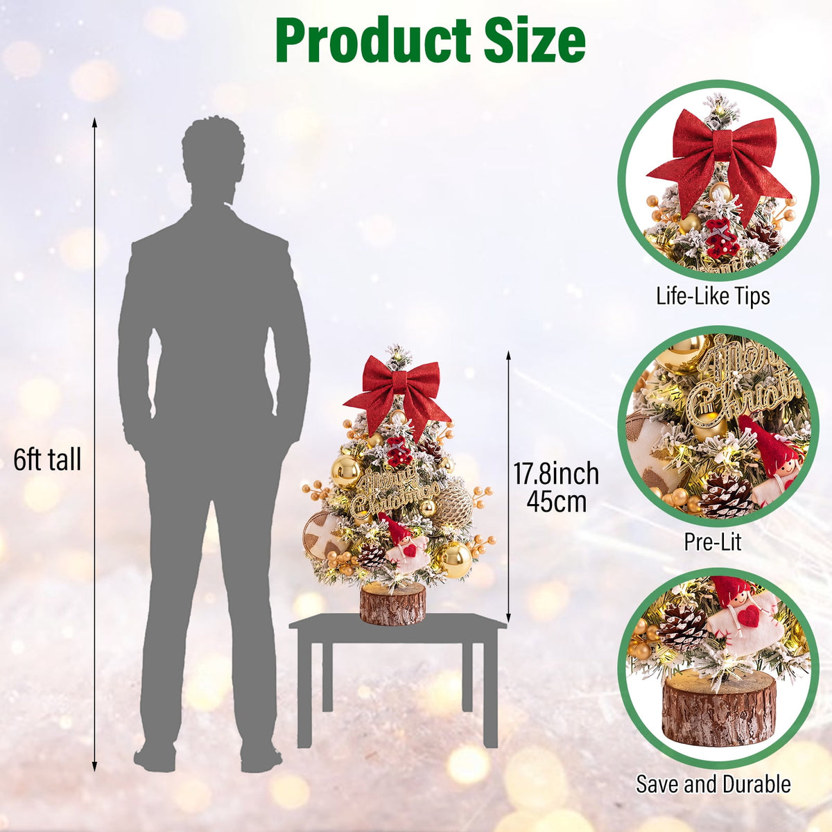 22" Mini Christmas Tree with 30 LEDs, Red Berries & Pinecones, DIY Kit, Battery Powered Tabletop Tree Christmas Decorations Gifts for Dorms, Offices, Home, Classrooms Desks & Small Spaces