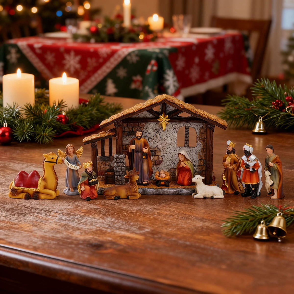 YiJuHui 1pcs Nativity Set Resin Holy Scene Hand Painted Ornament, Religious Christmas Decor for Home Tabletop Mantel Display