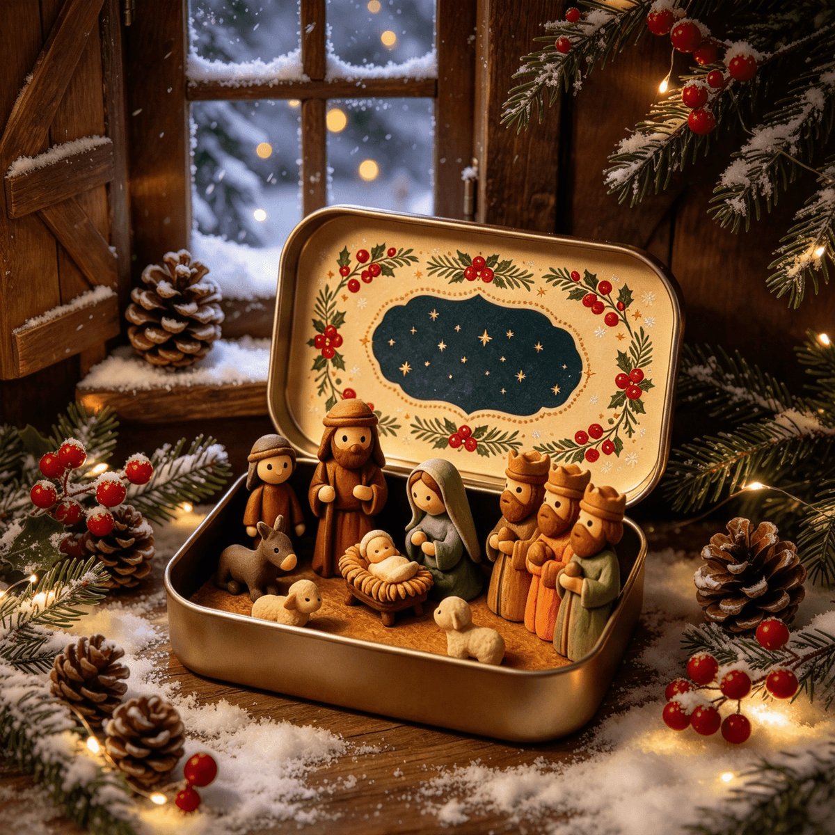 Clearance! Mini Nativity Set in Box - Miniature Jesus Nativity Sets & Figures, Christmas Christian Decoration Gift (A)
