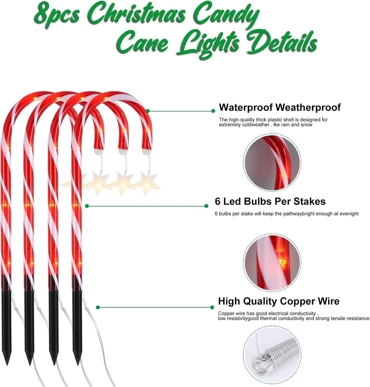 COCOBELA 19" Christmas Candy Cane Lights, 8 Packs Christmas Pathway Marker Candy 8 Modes Solar Lights Walkway Outdoor Markers with Stakes for Garden Patio Christmas Decorations