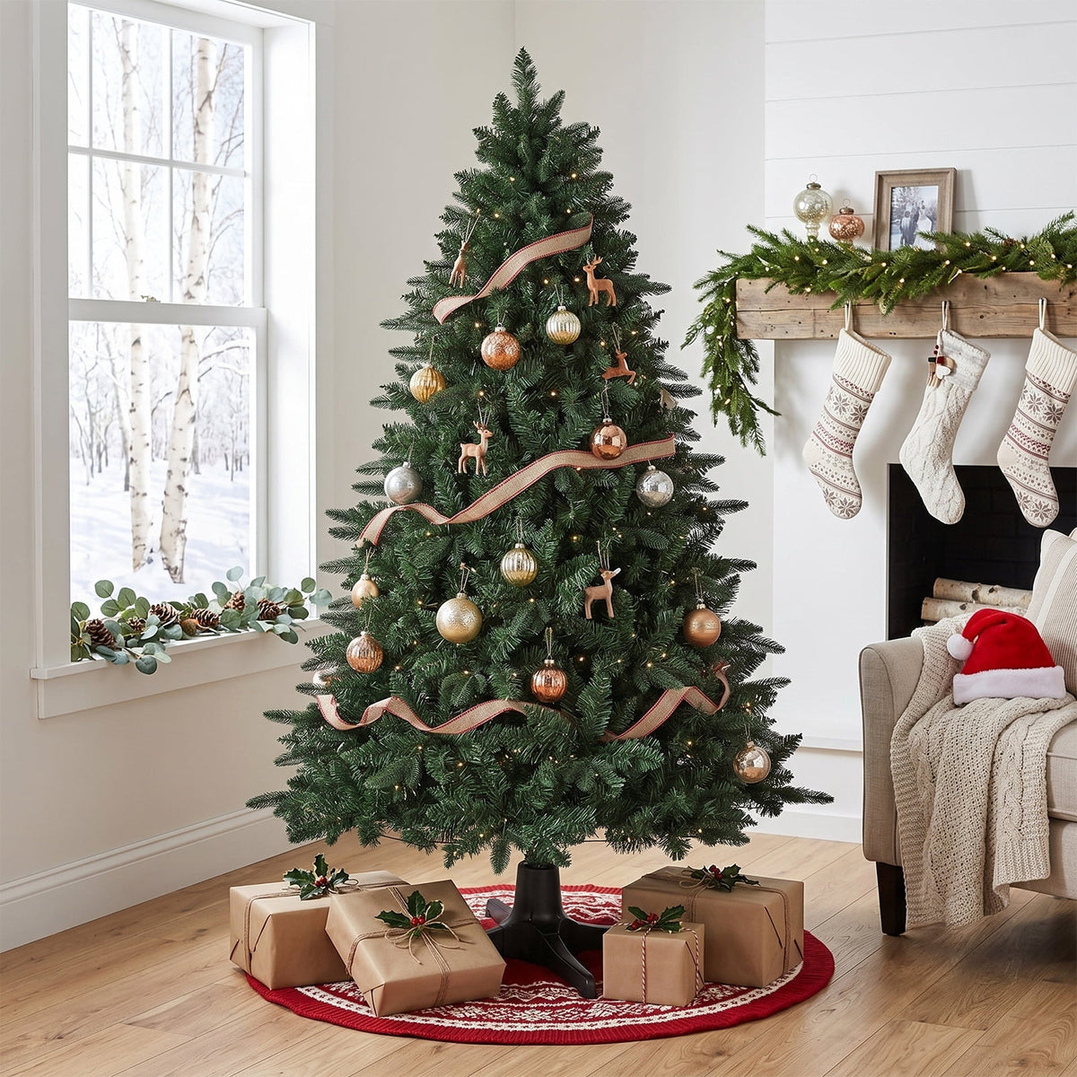 Ktaxon 6FT Pre-Lit Artificial Christmas Tree Rotating Tree PE + PVC with 8 Modes 360-Degree Rotating Stand,Green
