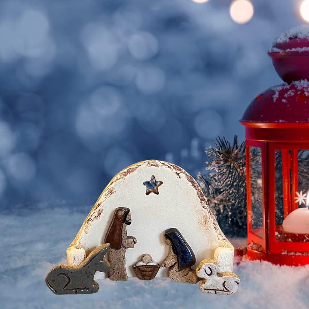 FDEEOM Nativity Set for Christmas Decor,Christian Nativity Resin Ornaments,Handicraft Nativity Scene Table Decorations for Easter Christmas Decor(A1)