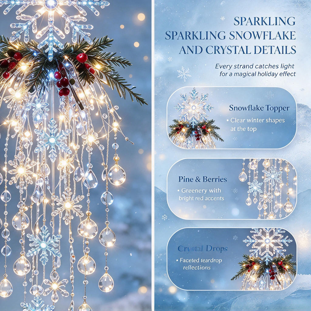 Crystal Cascade Christmas Light - Hanging Snowflake & Crystal LED Porch Decor(Blue light ball)
