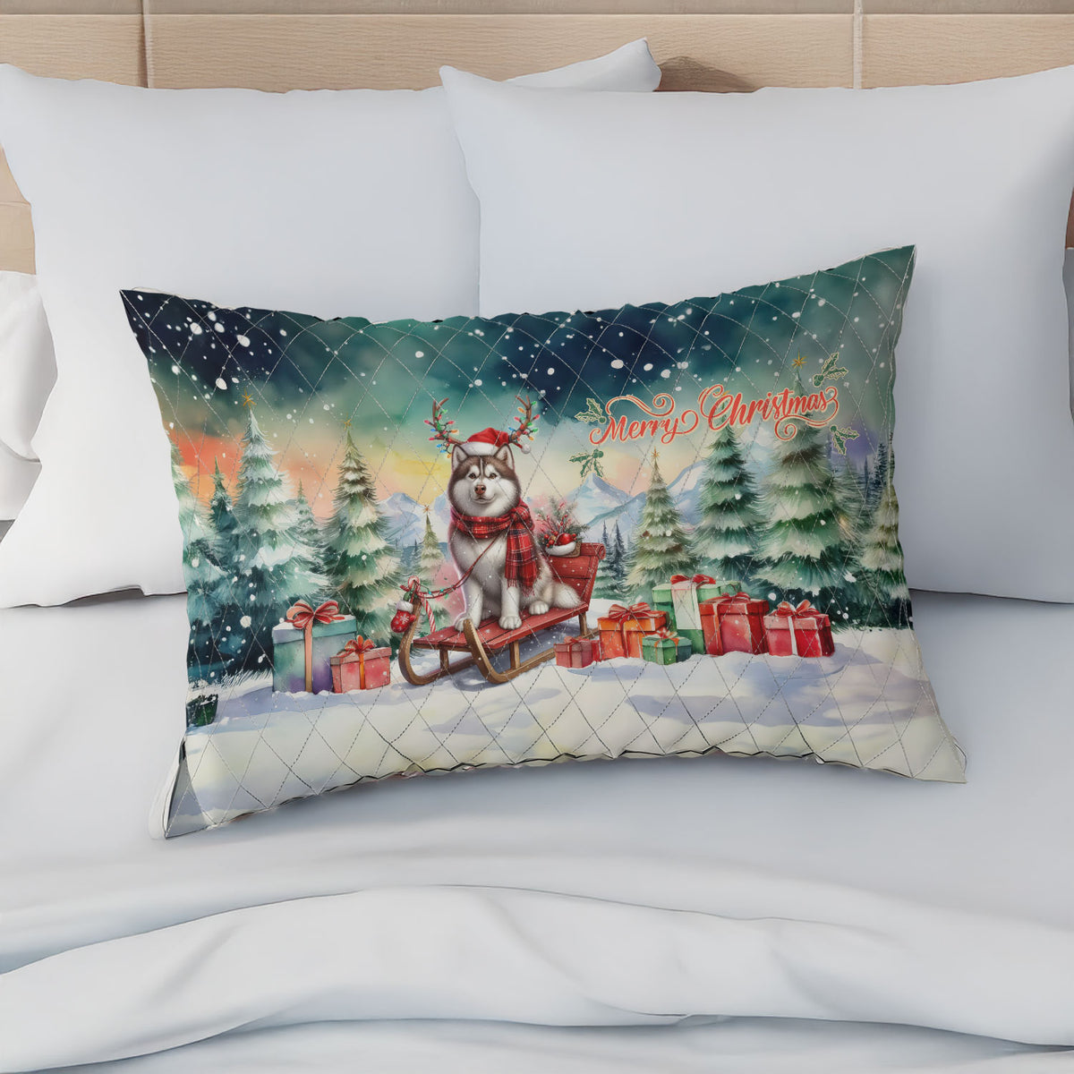 Merry Christmas Santa Reindeer Antlers French Bulldog Sleigh Xmas Winter Holiday Quilt Bedding Set Dog Lover Gifts 1 Blanket Bed Cover 2 Pillowcases - 00023