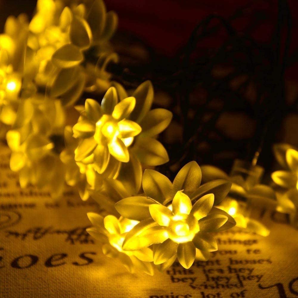 HESHENG Solar Lotus Flowers String Lights, Waterproof 40ft 100LEDs Lights Fairy Lights Outdoor 8 Modes Festival Lighting for Patio Yard Tree Wedding Party Christmas Decoration, Multicolor