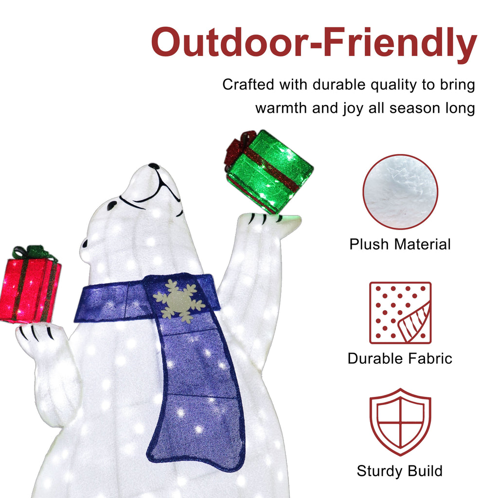 Set of 4 Pre-Lit Bear Family Christmas Holiday Décor with 450 Cool White Twinkling LED Lights