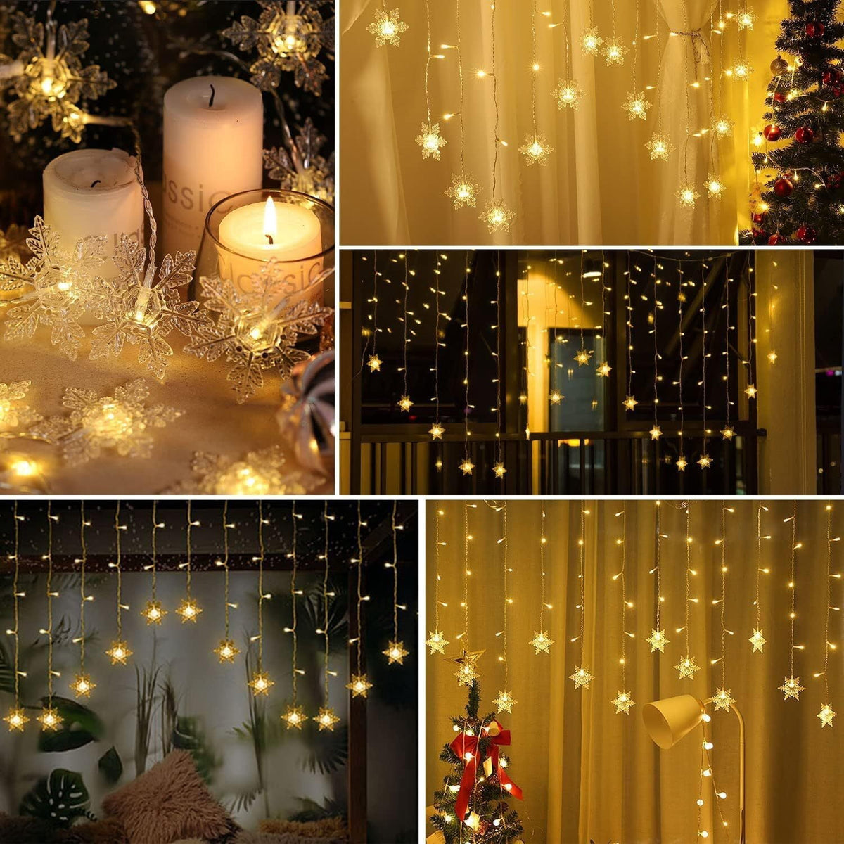 Christmas Snowflake Curtain String Lights, 11.5ft 96 LED Fairy Lights.Waterproof Lights Indoor Outdoor Xmas Decorations for Bedroom Party Patio Room Garden Home Xmas Tree Decorations (Warm White)
