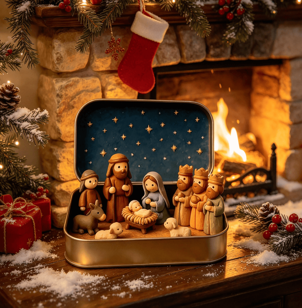 Clearance! Mini Nativity Set in Box - Miniature Jesus Nativity Sets & Figures, Christmas Christian Decoration Gift (A)