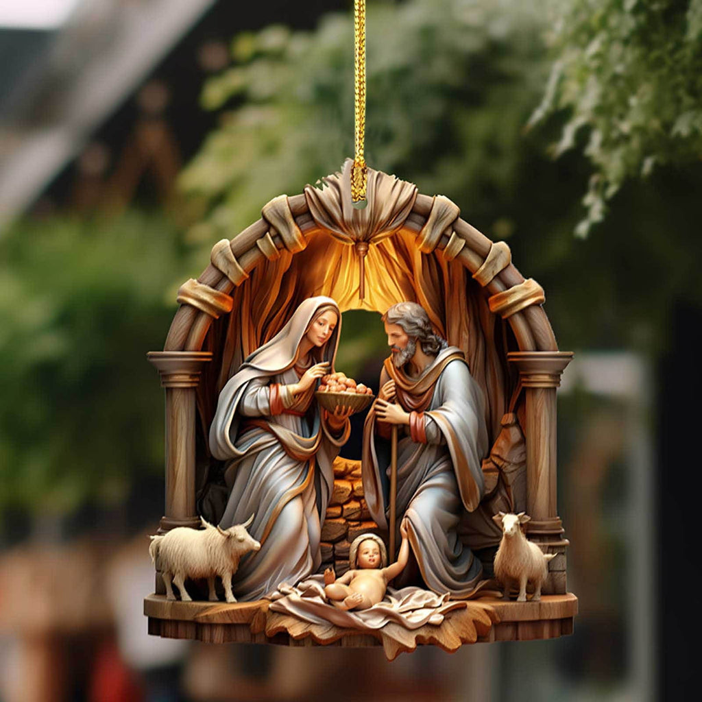 NSESSHome Nativity Scene Ornaments for Christmas Tree, Flat Gifts Boxed Keepsake, Nativity Set Indoor, The Birth of Jesus Decor, Religious Gifts for Christian and Family