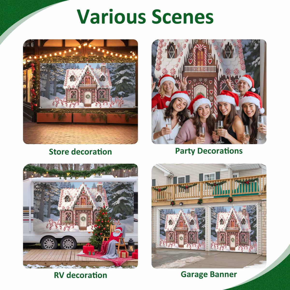Fsddascl 7 x 16 Ft Christmas Garage Door Cover, Black Christmas Tree Large Garage Door Banner, Xmas Snowflake Green Golden Hanging Garage Mural Background for Indoor Outdoor Xmas Party Supplies