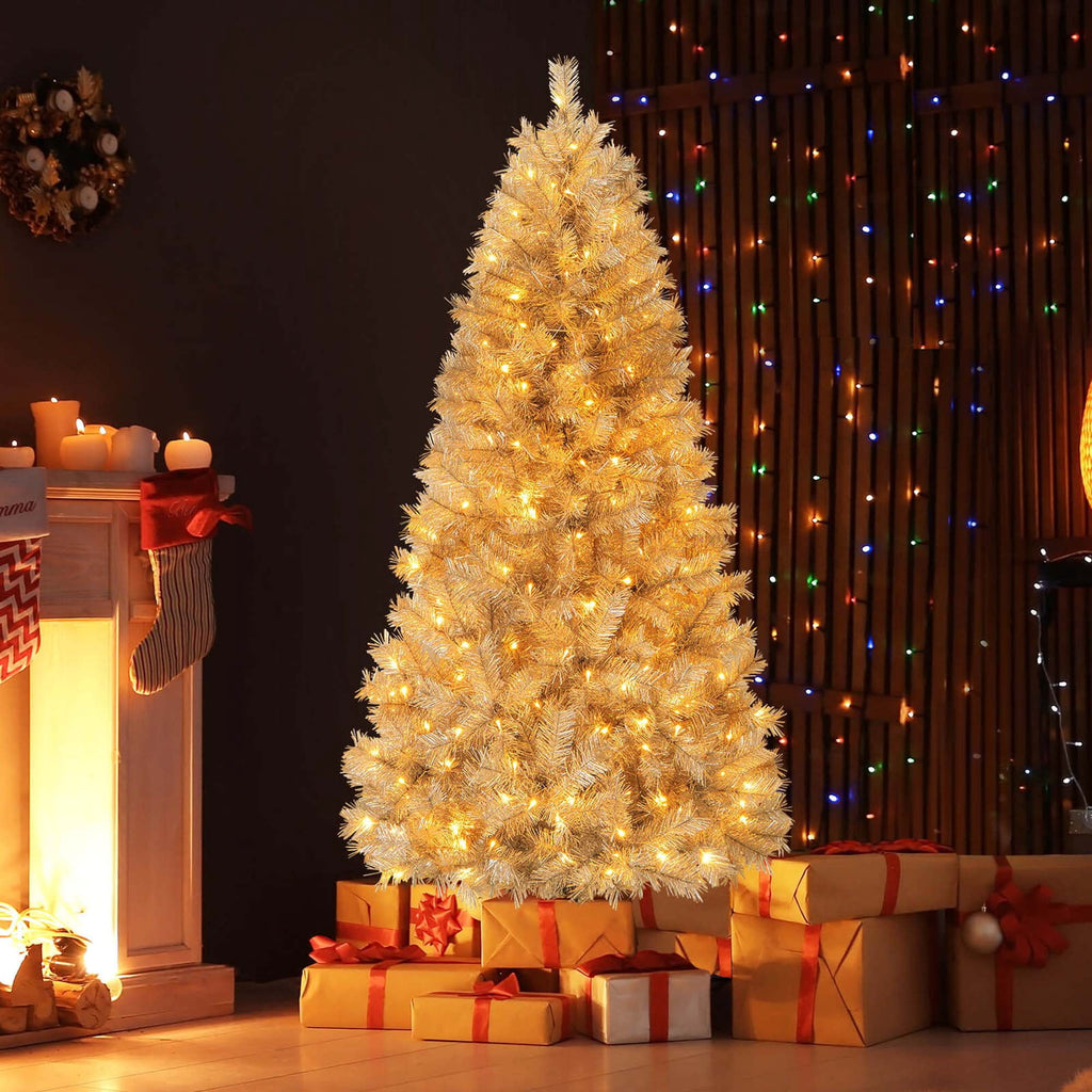 Costway 7 FT Christmas Tree Artificial Xmas Tree with 807 Branch Tips 400 LED Lights
