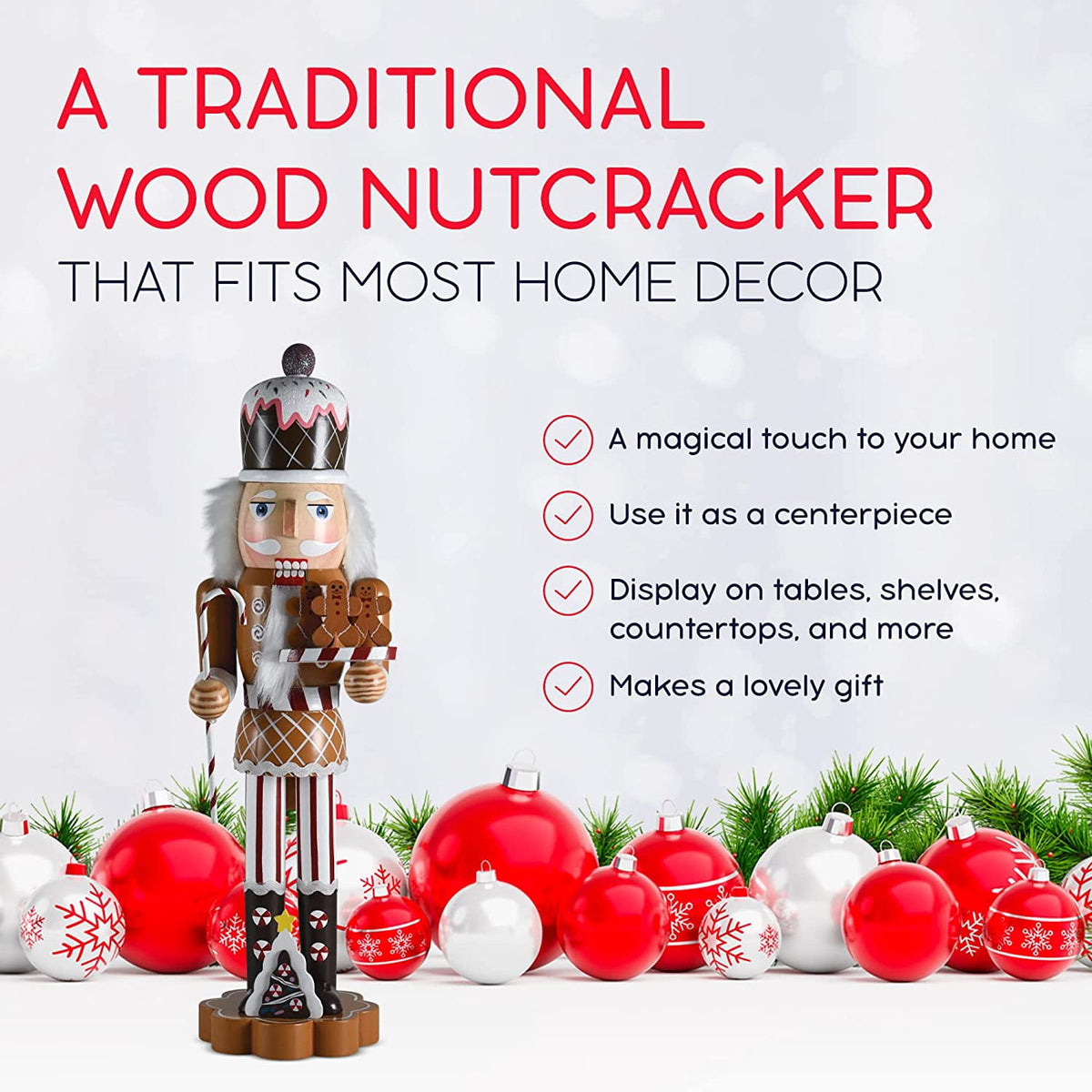 Christmas Candyland Gingerbread Wooden Nutcracker - Candyman with Candycane