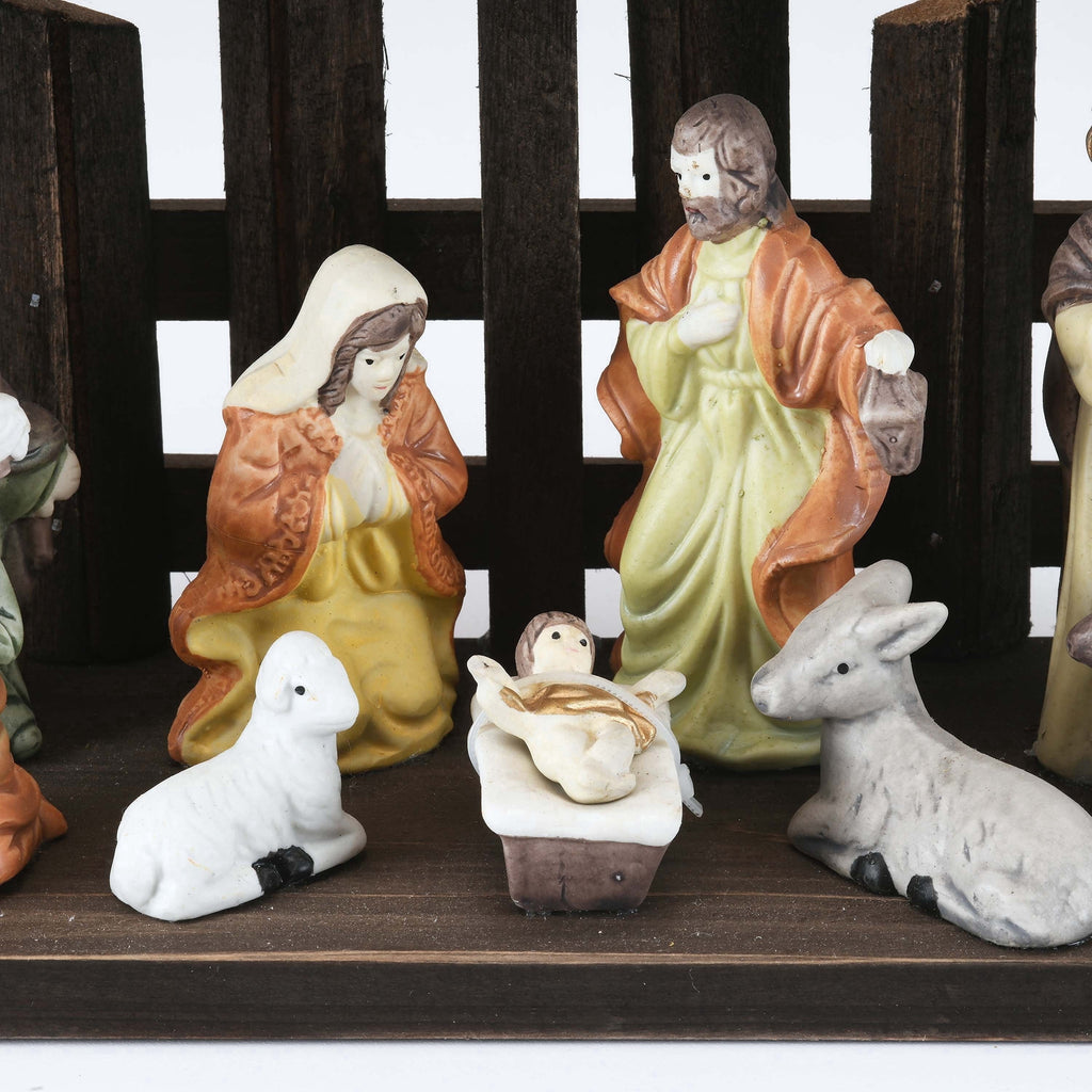 Porcelain Tabletop Indoor Nativity Scene Christmas Decoration, 11" x 7", 11 Pieces, by Holiday Time