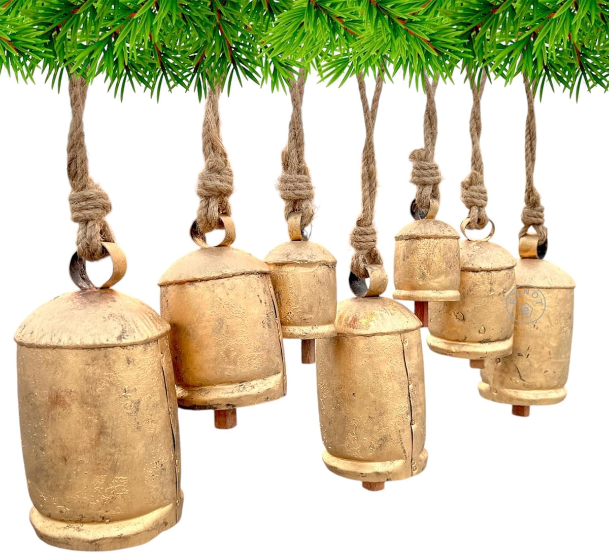 Shabby Chic Decorative Bells, Set of 7, Vintage Rustic Style Door Hanging Bells Wall Hanging Harmony Cow Bells for Lucky Christmas Décor.