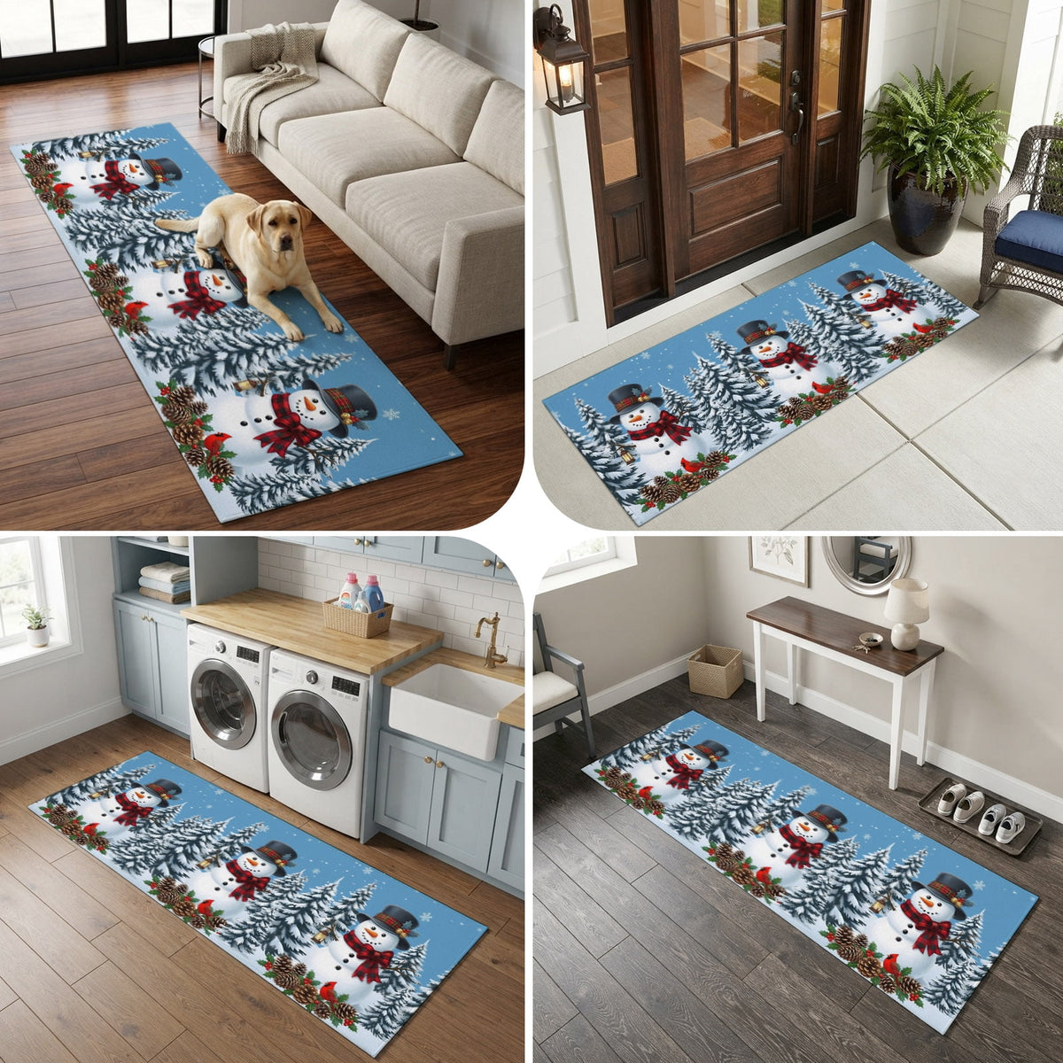 5x7 Area Rugs, Light Blue Snowman Christmas Non-Skid Rubber Backing Large Rectangle Rugs - Living Room Bedroom Home Office, Xmas Pinecone Tree Snowflake Indoor Floor Mat Carpets Washable Rug