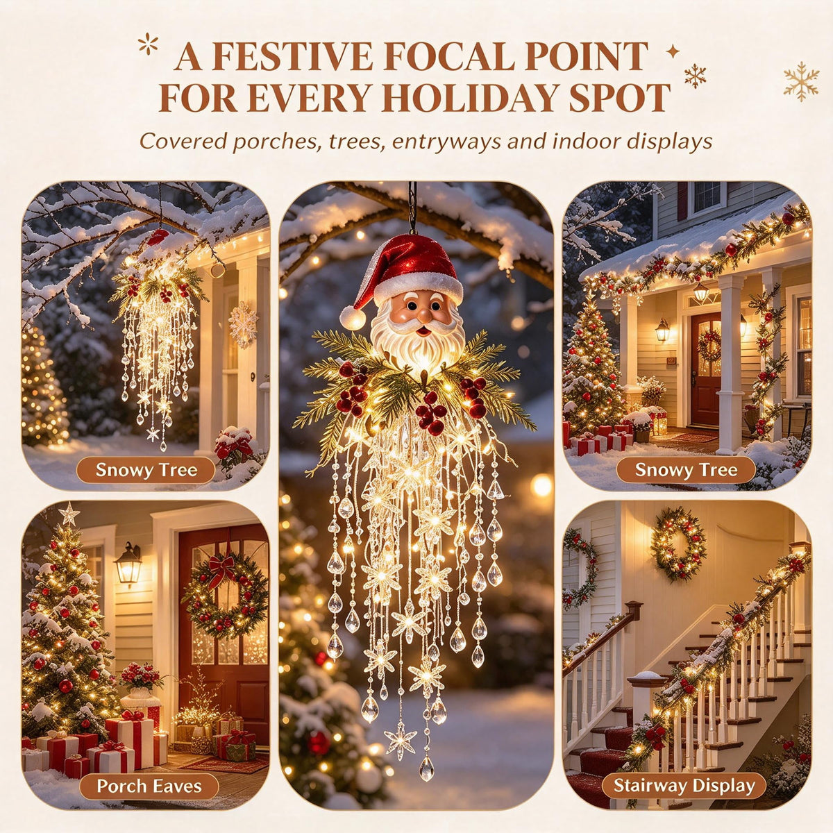 Crystal Cascade Christmas Light - Hanging Snowflake & Crystal LED Porch Decor(Blue light ball)
