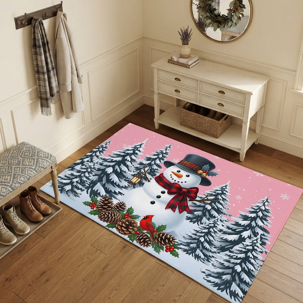 5x7 Area Rugs, Light Blue Snowman Christmas Non-Skid Rubber Backing Large Rectangle Rugs - Living Room Bedroom Home Office, Xmas Pinecone Tree Snowflake Indoor Floor Mat Carpets Washable Rug