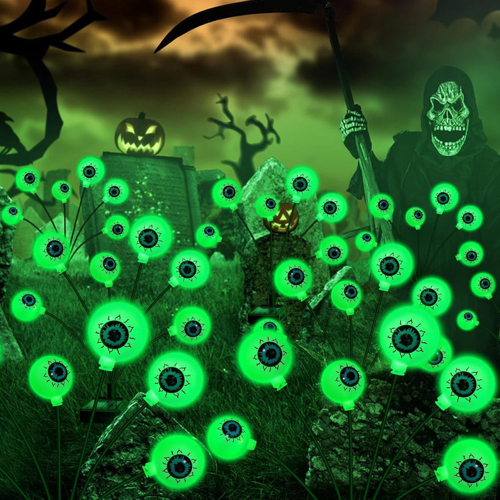 Morfone Halloween Decorations Outdoor, 2 Pack 12 LEDs Solar Scary Eyeball Lights, Waterproof Eyeball Swaying Firefly Lights, Halloween Path Lights for Garden Yard Party, Purple