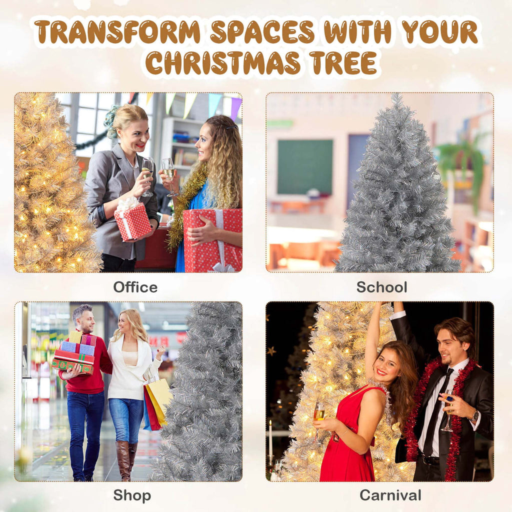 Costway 7 FT Christmas Tree Artificial Xmas Tree with 807 Branch Tips 400 LED Lights