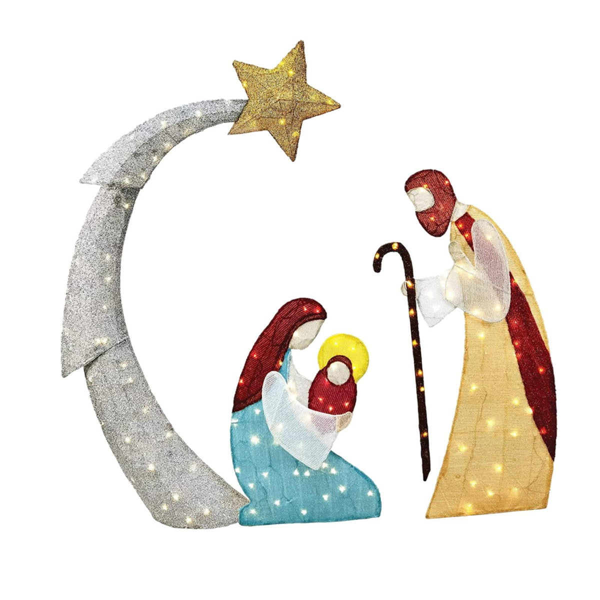 yotijay Christmas Nativity Scene Figurine Set Jesus Holy Family Statue Light up Birth of B