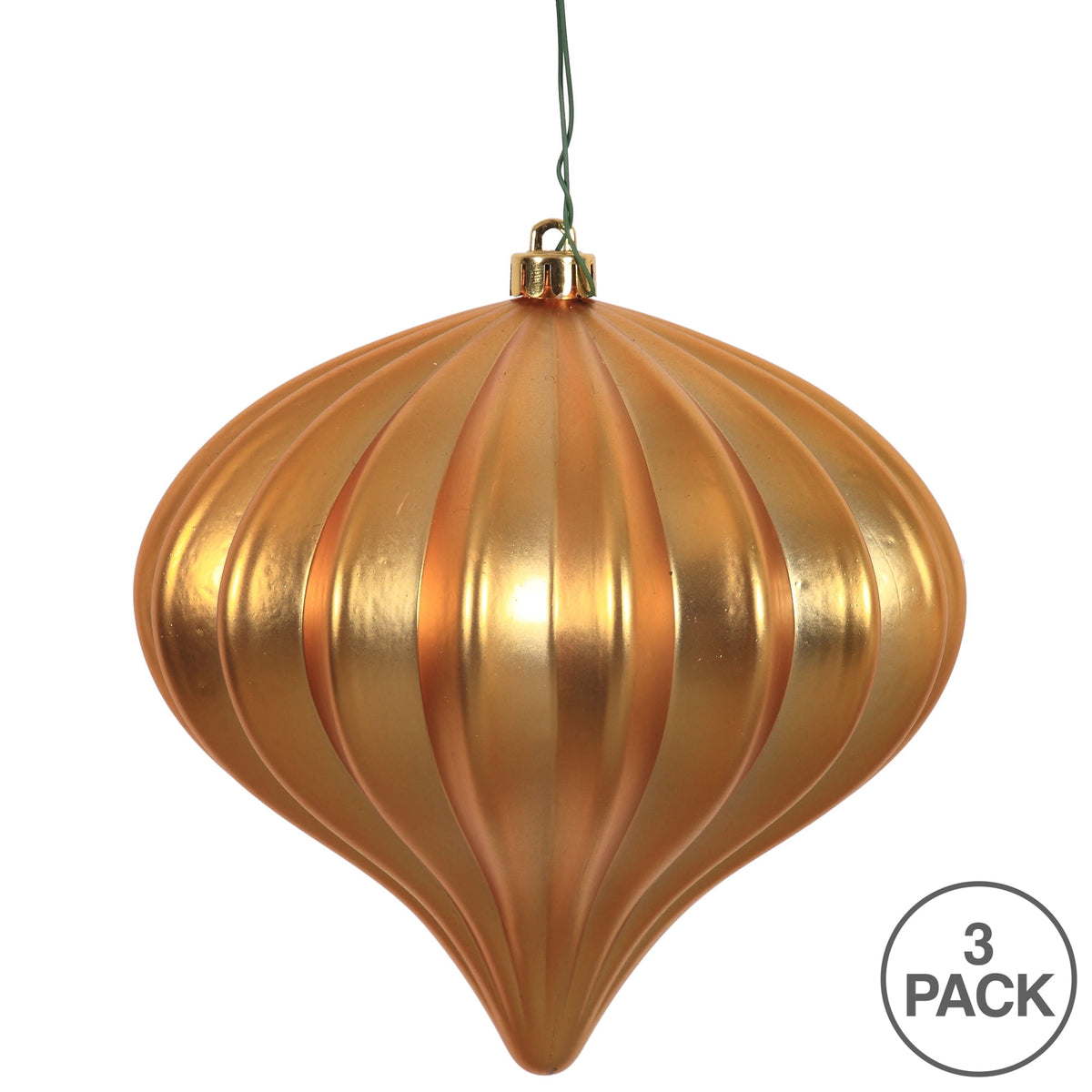 Vickerman 5.7" Burnished Orange Matte Onion Christmas Ornament, UV treated, Set of 3