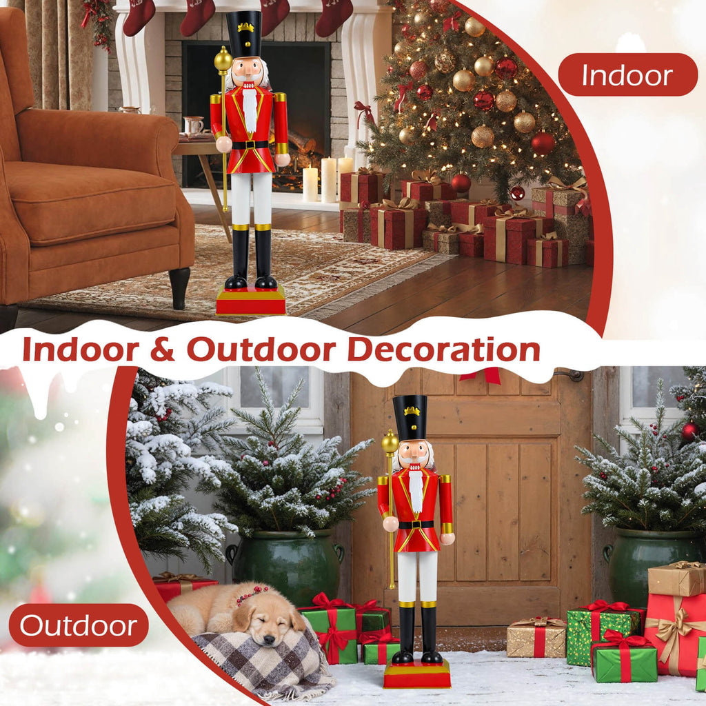 Costway 32.5” Christmas Nutcracker with High Hat & Beautiful Scepter, Uniform & Boots Black+Red