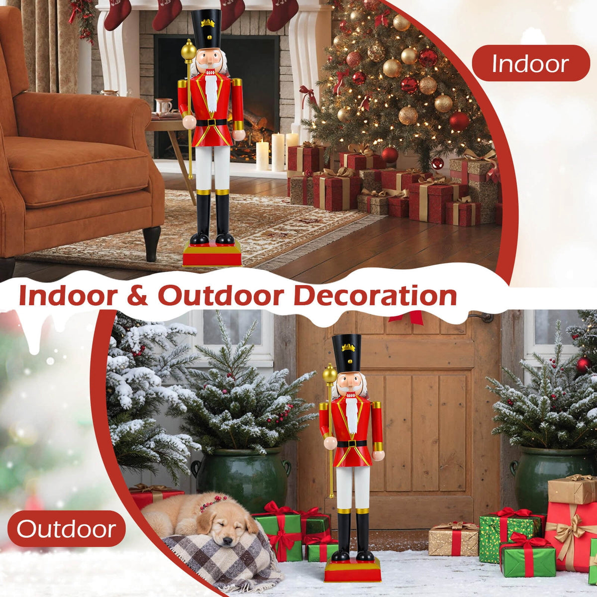 Costway 32.5” Christmas Nutcracker with High Hat & Beautiful Scepter, Uniform & Boots Black+Red