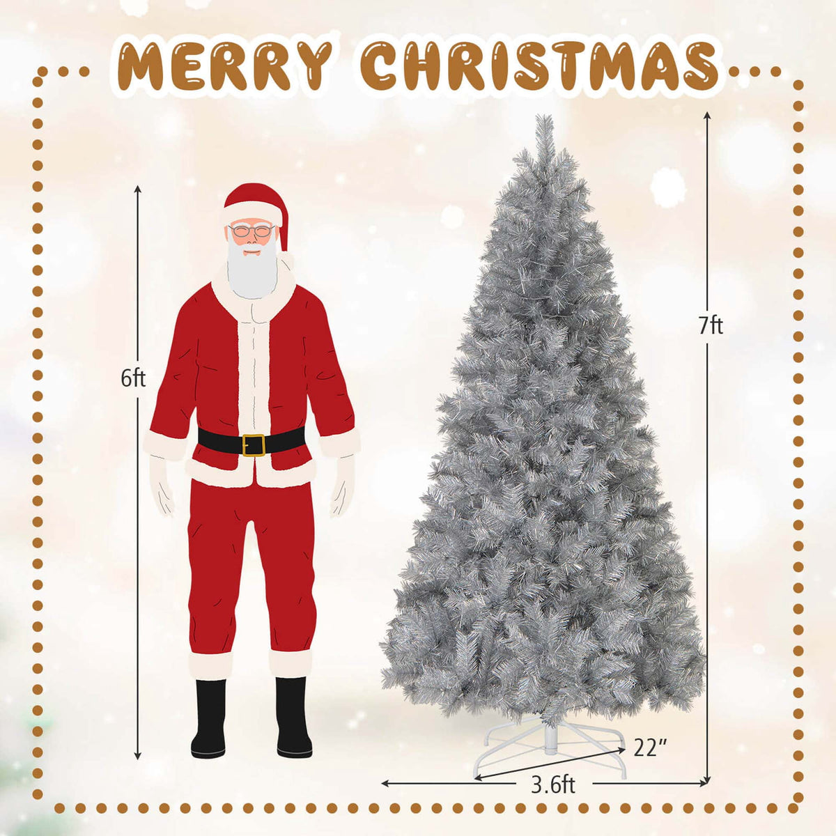 Costway 7 FT Christmas Tree Artificial Xmas Tree with 807 Branch Tips 400 LED Lights