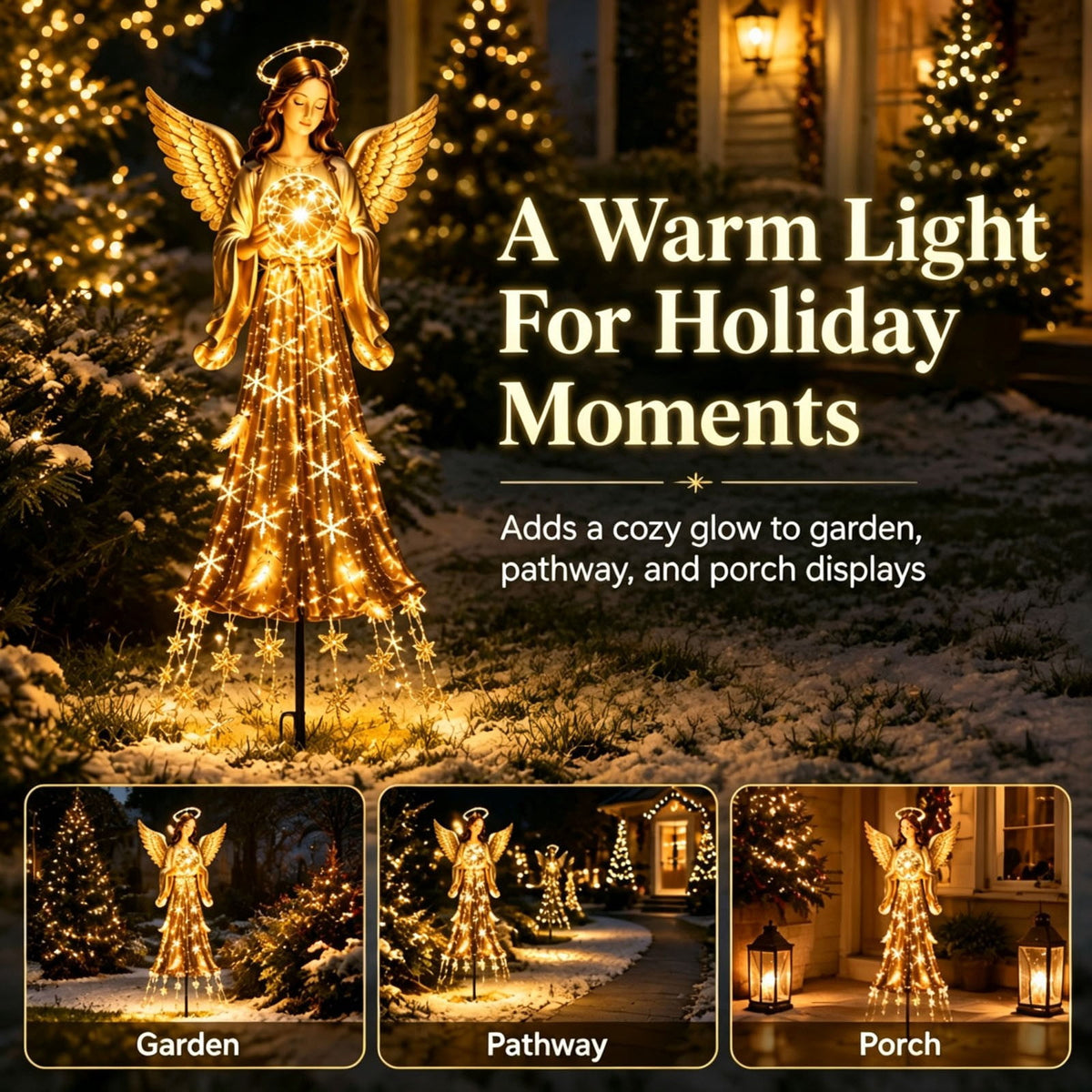 Luckky Santa’s Flying Sleigh Gift Cascade Solar Christmas Garden Light,Warm Golden Cascading LED Lights with Falling Gifts & Star,Solar Powered Outdoor Holiday Decor for Lawn,Pathway & Yard