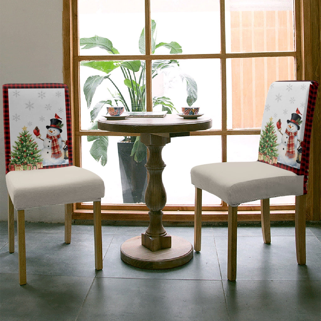 Christmas Winter Dining Chair Covers Set of 8, Snowman Green Christmas Tree Gift Boxes Snowflake Chair Covers for Dining Room Removable Seat Protectors Slipcovers for Home Party Wedding Banquet