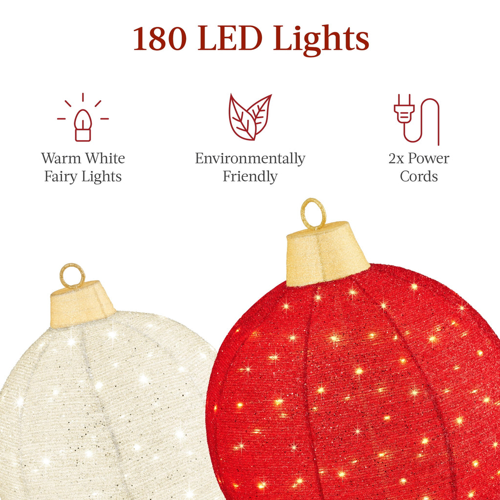 Best Choice Products 2pc Lighted Pop-Up Christmas Ornaments Outdoor Holiday Decoration w/ 180 LED Lights - Red/Green