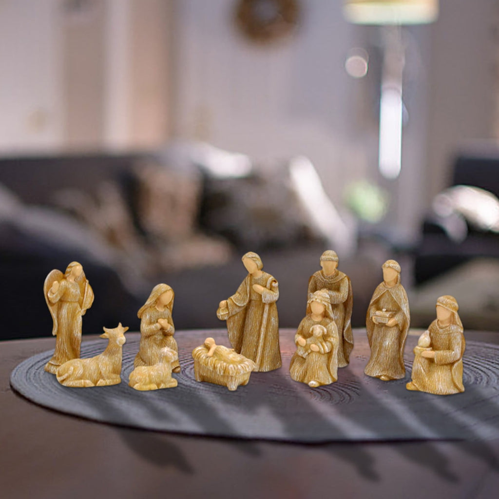 9 Piece Nativity Scene Figurines Set Mini Christmas Nativity Resin Ornaments Religious Decor for Home Desk Table Xmas Decorations