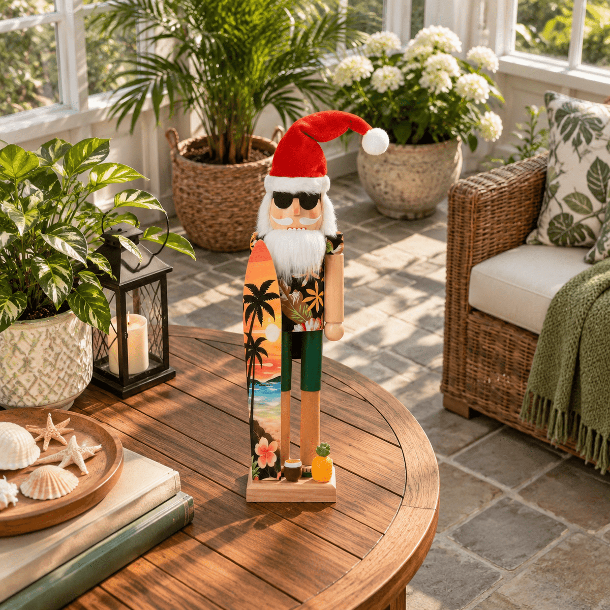 15 Inch Wooden Santa Nutcracker Tropical Christmas Decoration