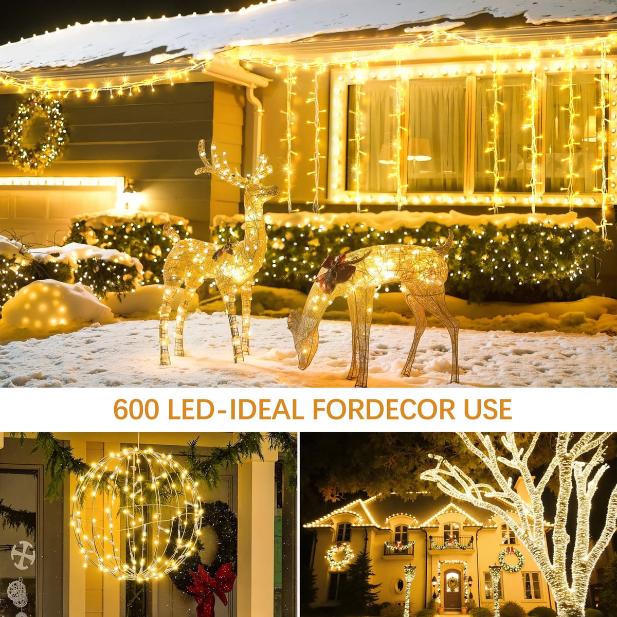 Scidweet Christmas String Lights, 196 FT 600 LED Twinkle Fairy Christmas Light with Remote for Indoor Outdoor Home Holiday Xmas Tree Decor, Warm Yellow