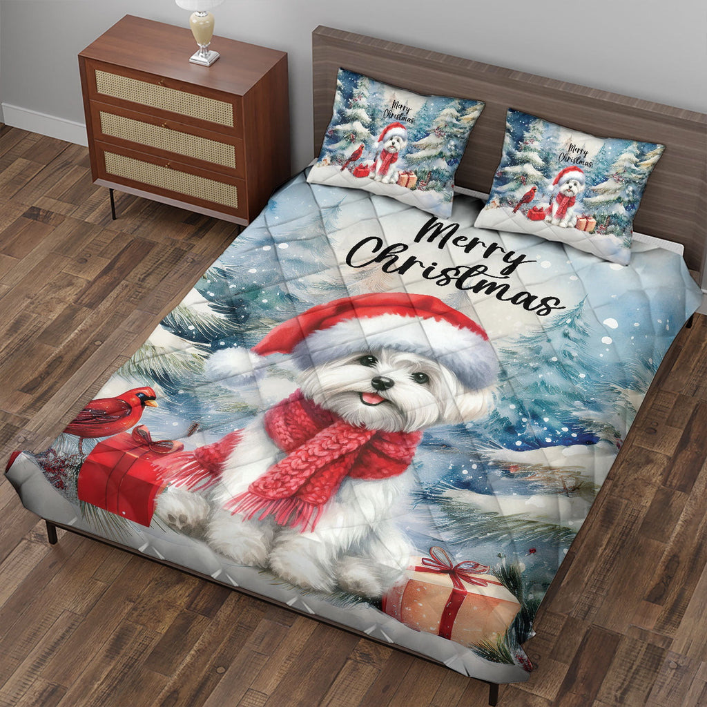 Merry Christmas French Bulldog Enjoys Woofmas Winter Xmas Holiday Quilt Bedding Set Dog Lover Gifts 1 Blanket Bed Cover 2 Pillowcases - 02022
