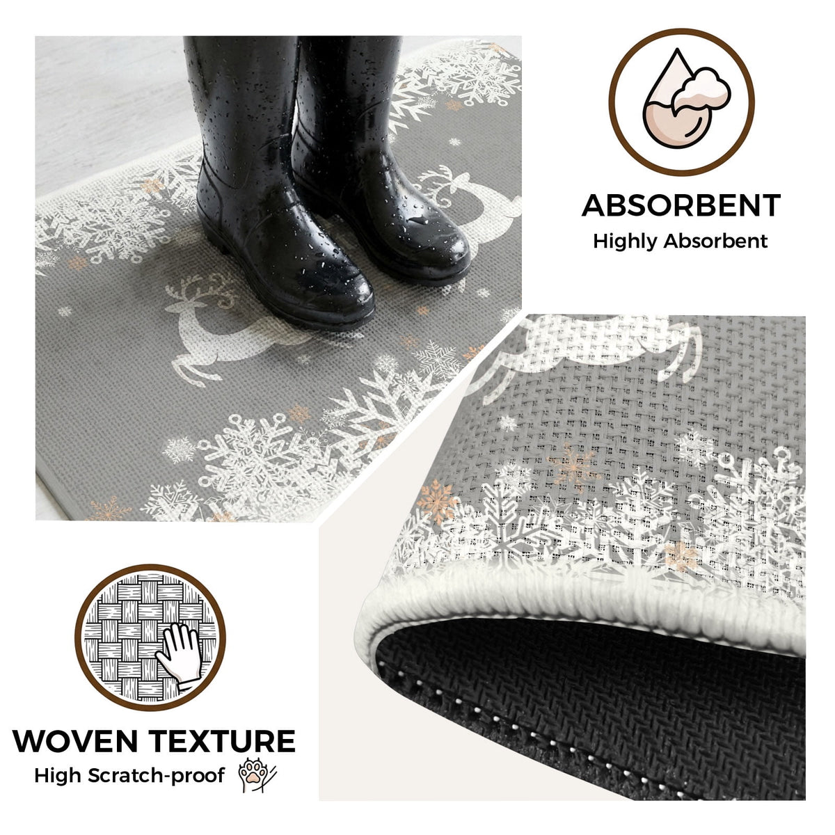 Black Christmas Washable Area Rugs for Living Room Bedroom, Large Non Slip Indoor Floor Carpet Absorbent Low Pile Elk Xmas Snowflake Winter Deer Door Mat Rugs for Bathroom Entryway 47.2"x63"