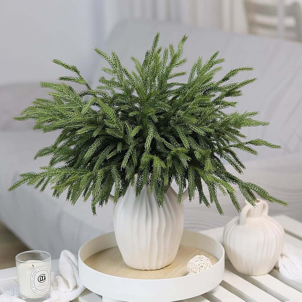USPEED 18 Inch Real Touch Artificial Norfolk Pine Branches, Faux Cedar Pine Stem Fake Greenery Pine Picks for Vase DIY Garland Wreath Home Decoration - 6Pcs