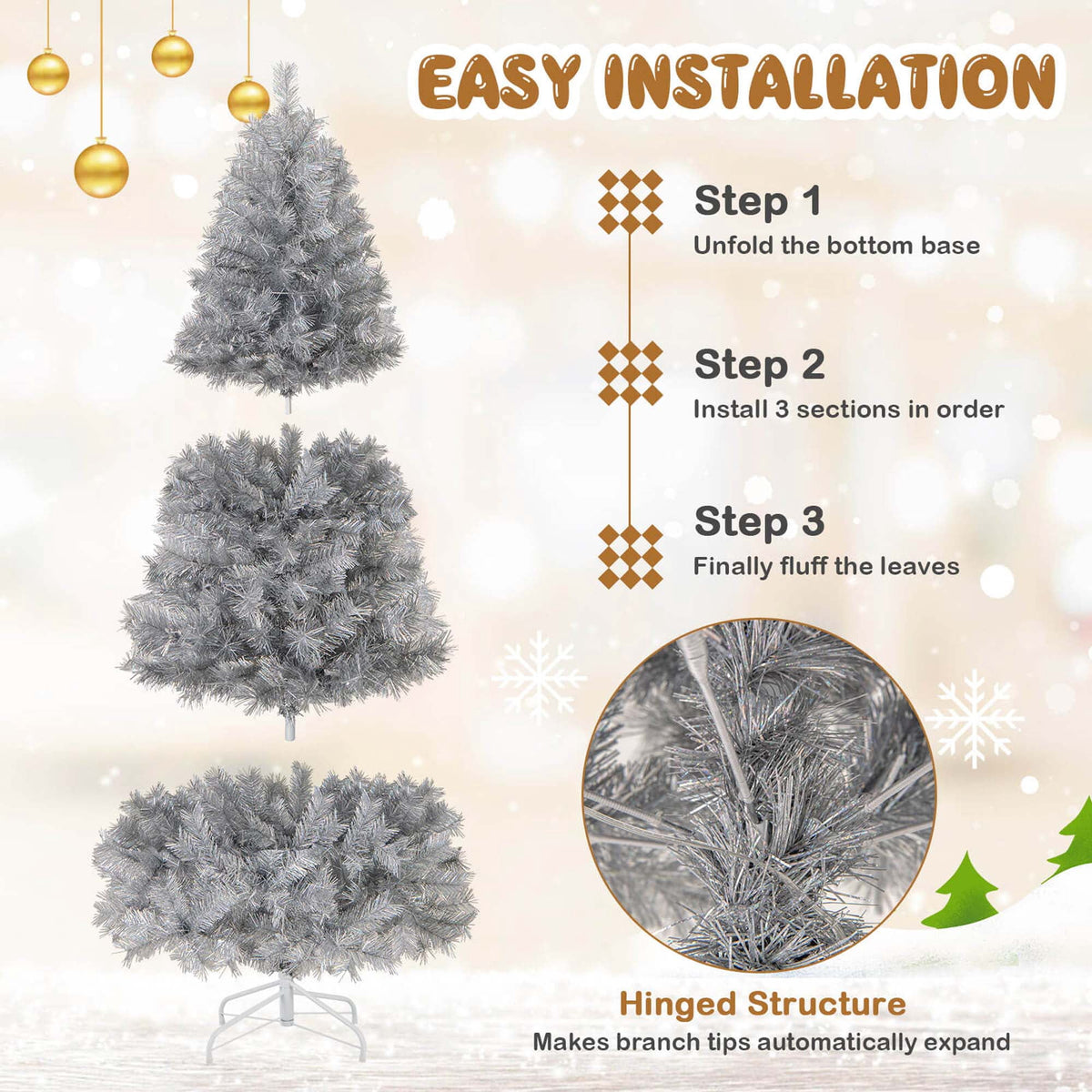 Costway 7 FT Christmas Tree Artificial Xmas Tree with 807 Branch Tips 400 LED Lights