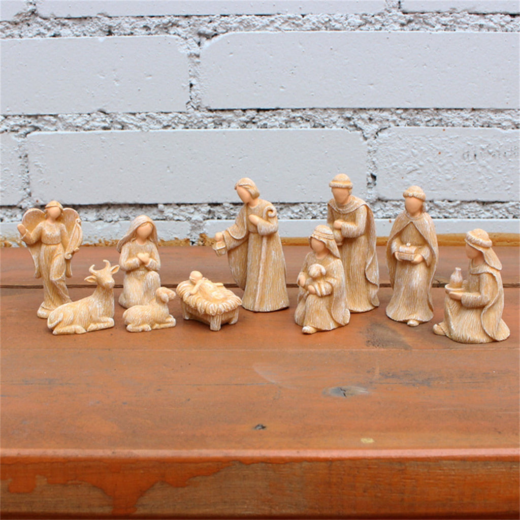 9 Piece Nativity Scene Figurines Set Mini Christmas Nativity Resin Ornaments Religious Decor for Home Desk Table Xmas Decorations
