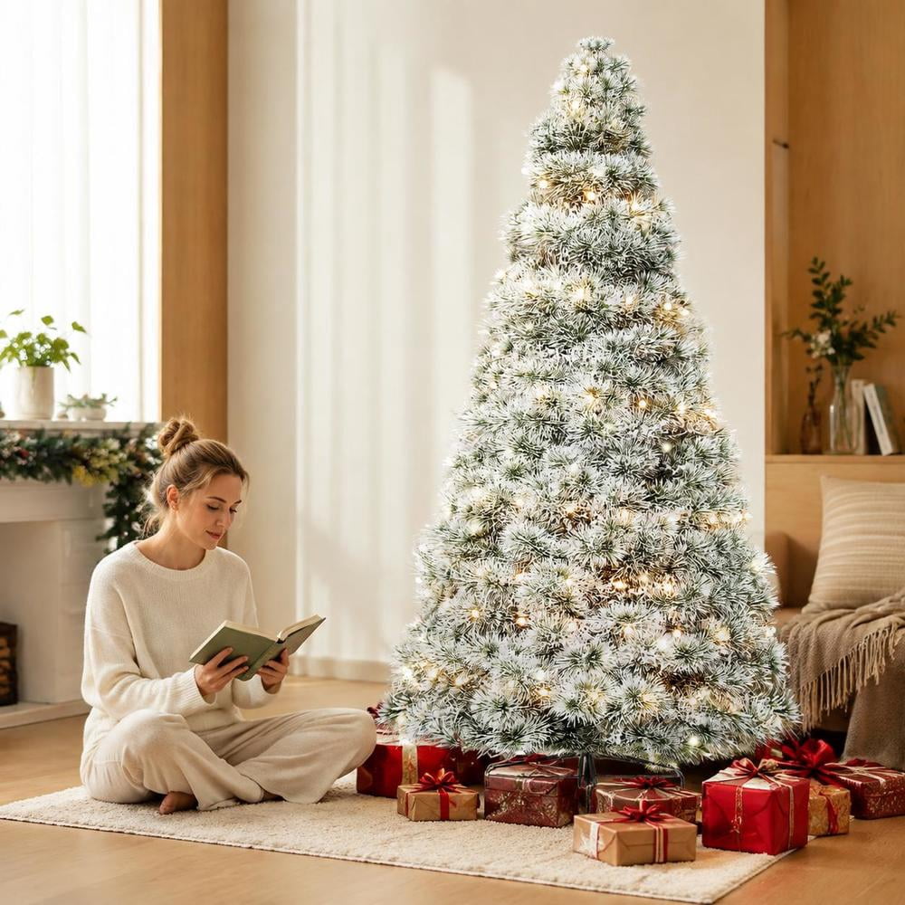 Artificial Christmas Tree, Pre-Lit Hinged Spruce, with Warm White Lights and Sturdy Metal Stand