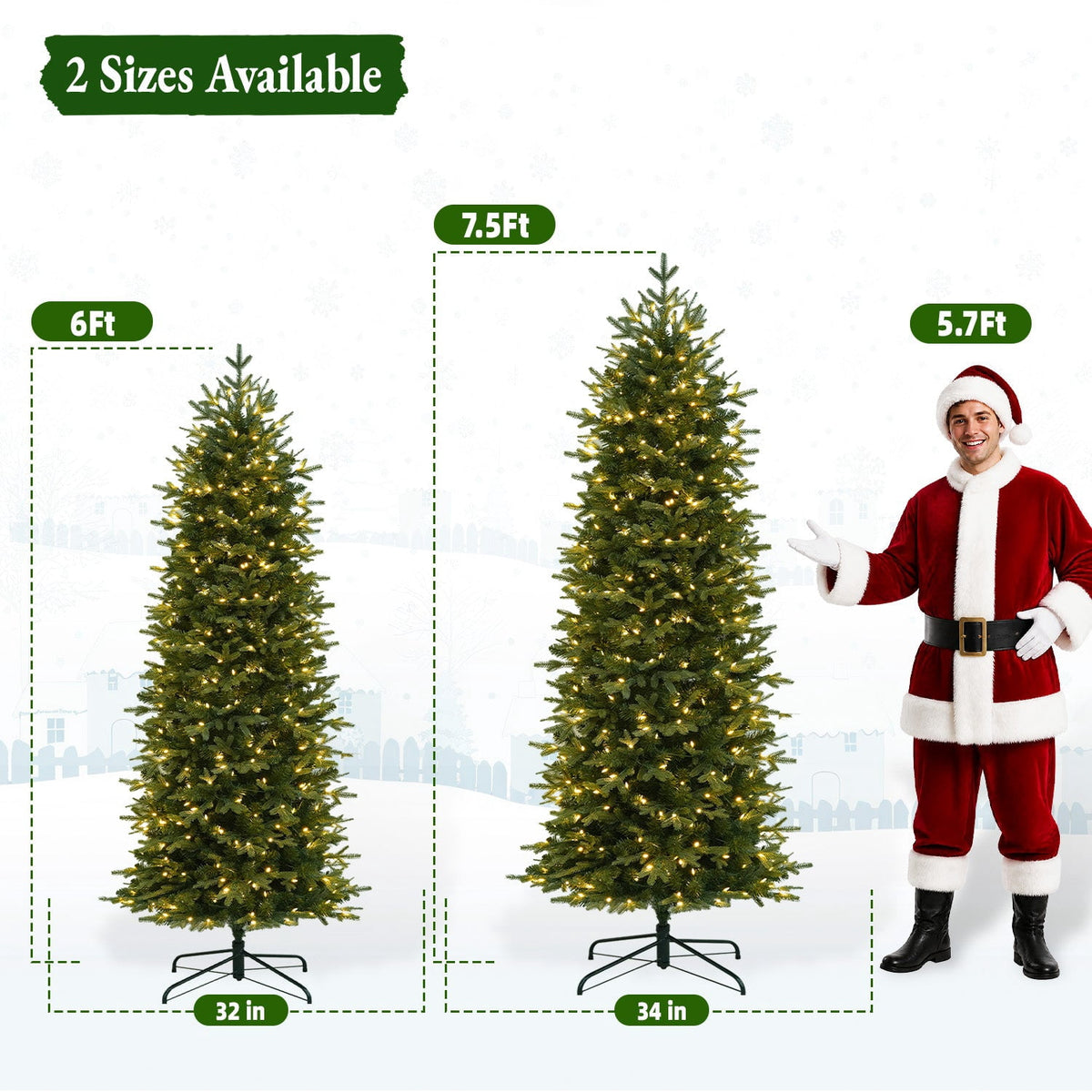 VIVATREES 6ft Pre-lit Slim Artificial Christmas Tree Hinged Mixed PVC PE Branch Tips Warm White LED Lights Foldable Base