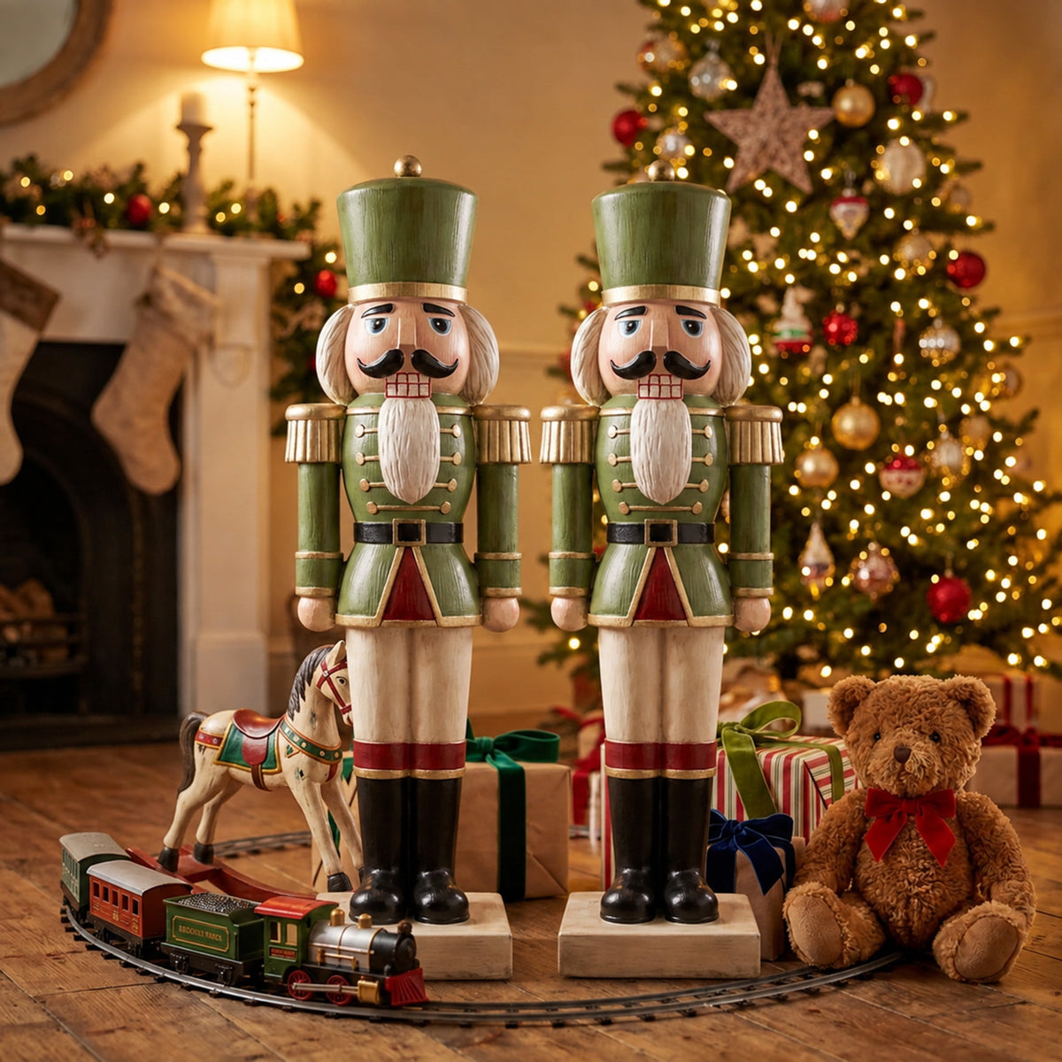 Sunnydaze Green Polyresin Ivan the Rustic Nutcracker Christmas Statue, 33" (2-Pack)