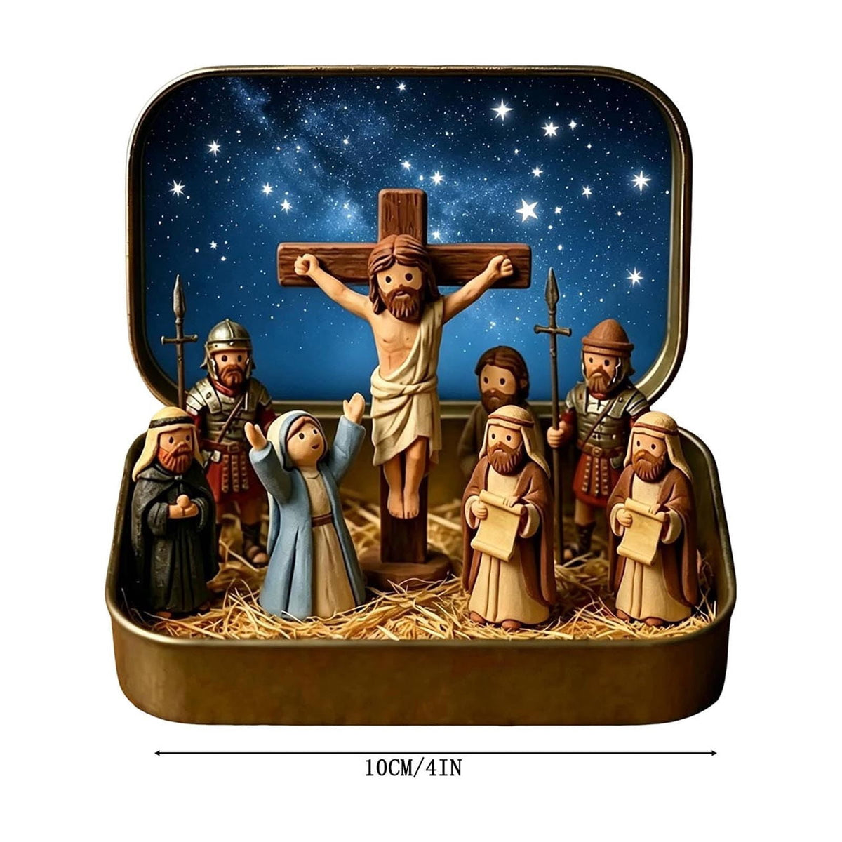 Daghihgewr Mini Christmas Nativity Set Tabletop Tin Box Multicolor Indoor Religious Ornament 1-Count 3.9 x 2.8 x 1.2 Inch