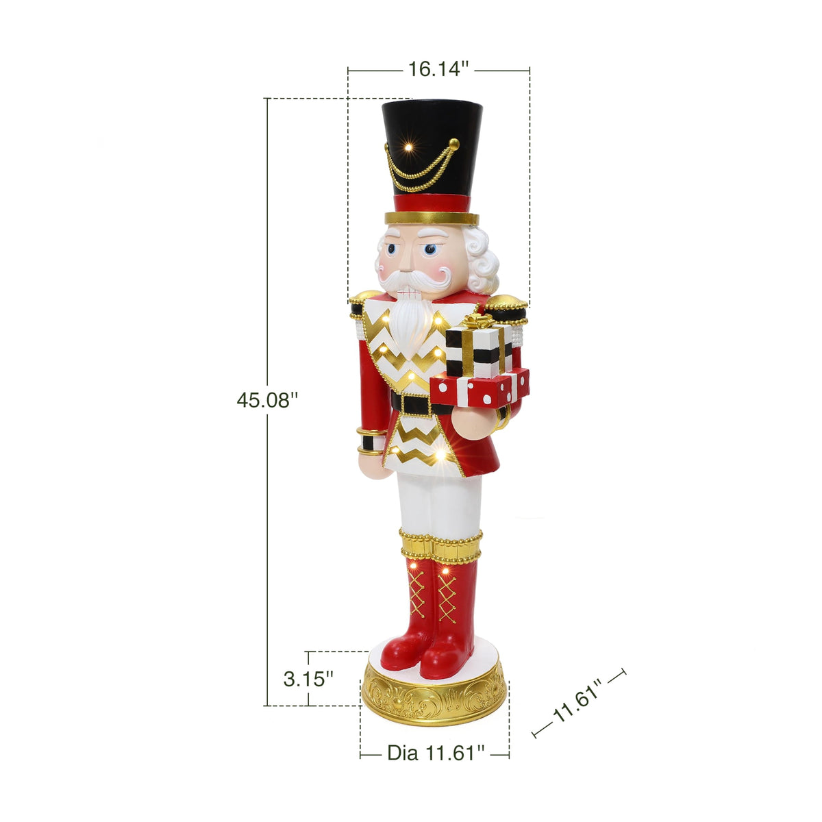 Langford Home 3.7 Ft Battery Operated Prelit Christmas Nutcracker Statue Holiding Presents