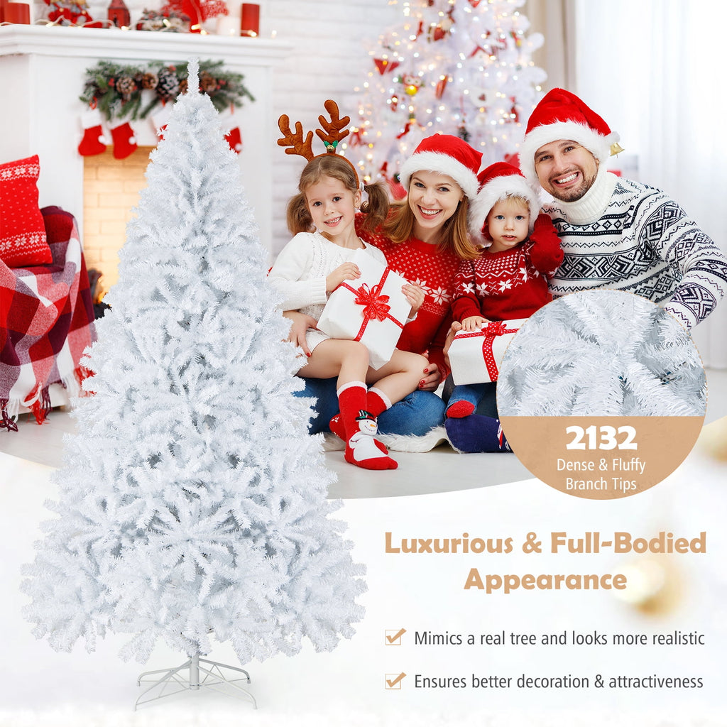 Costway 6 FT Unlit Christmas Tree Hinged with 1000 Branch Tips White