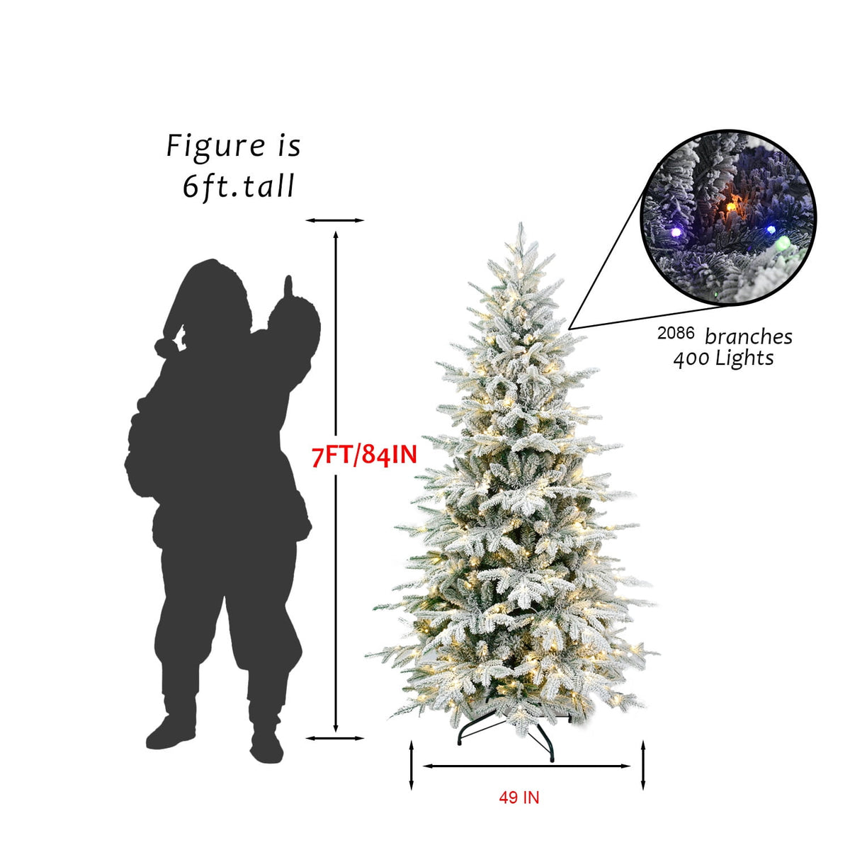 Makeatree 6 ft Prelit Snow Flocked Christmas Tree Frosted Artificial Xmas Tree with Multicolor Lights &1582PE PVC Tips, 9 Color Modes