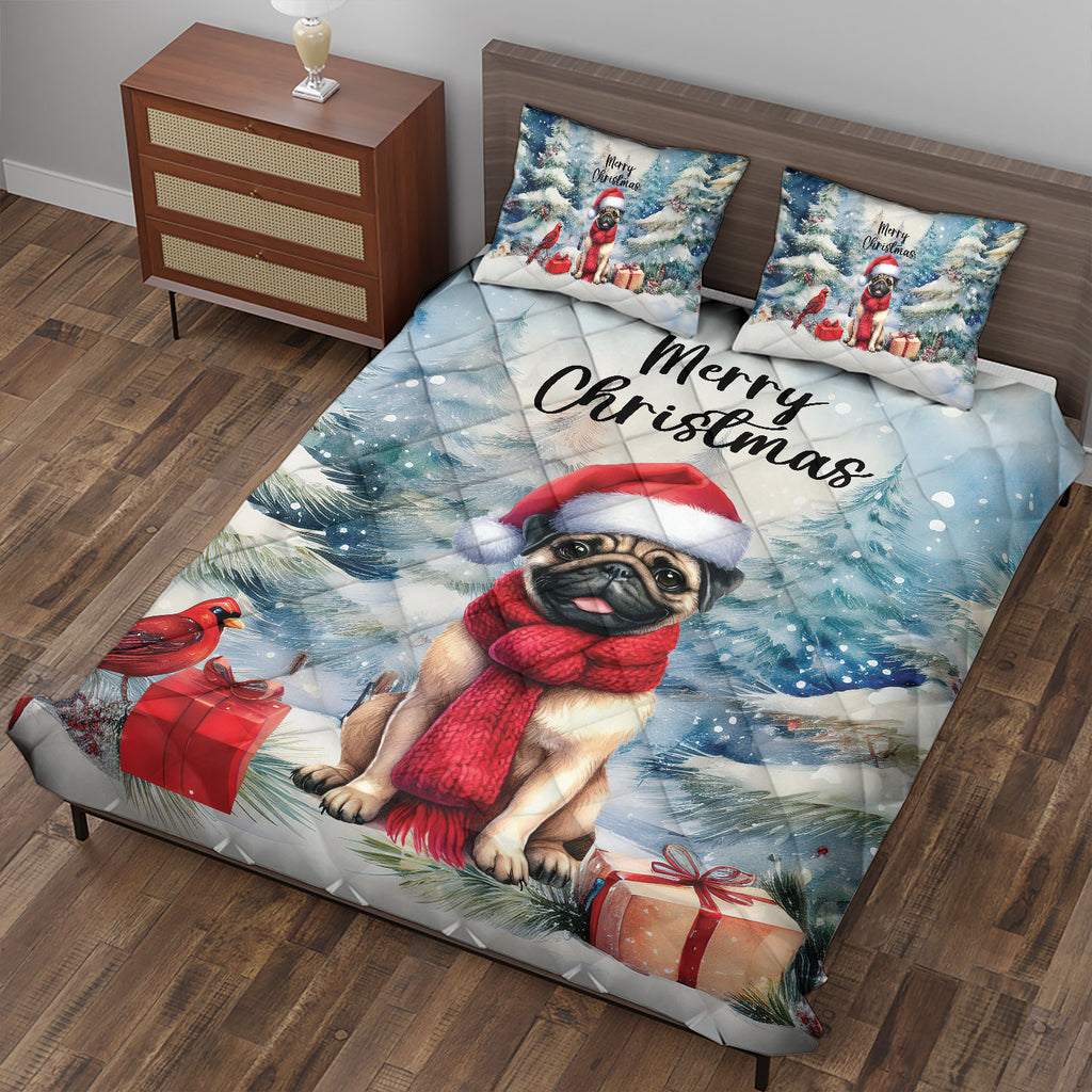 Merry Christmas French Bulldog Enjoys Woofmas Winter Xmas Holiday Quilt Bedding Set Dog Lover Gifts 1 Blanket Bed Cover 2 Pillowcases - 02022
